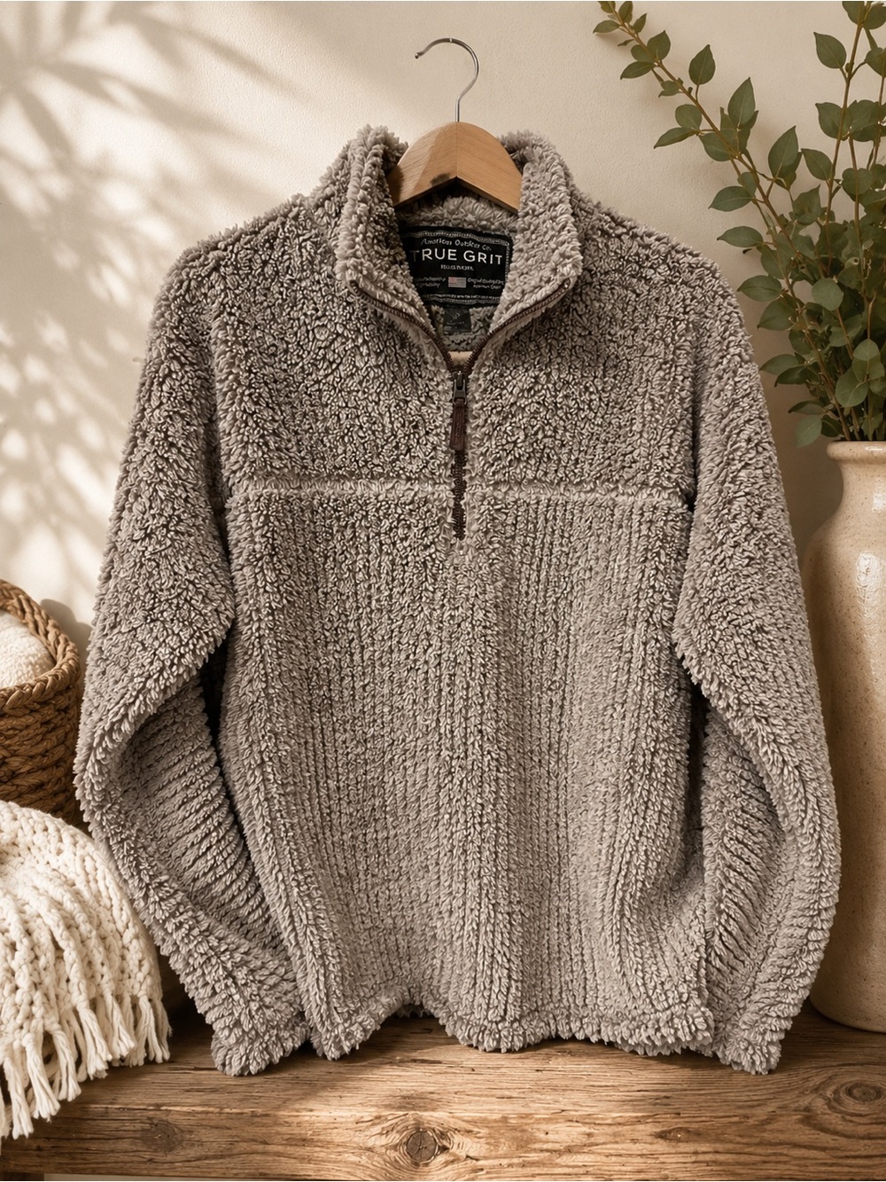 True Grit Men's Taupe Sherpa Half-Zip Pullover